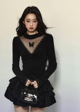 Lace Knit V-Neck Slim Sweater